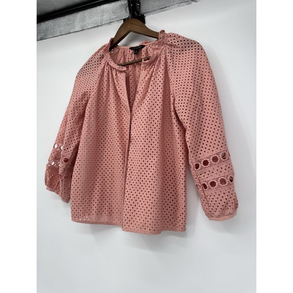 Pink Eyelet Blouse Ruffle‎ Neck Balloon Sleeve Boho Cottagecore Peasant Romantic - Picture 6 of 12